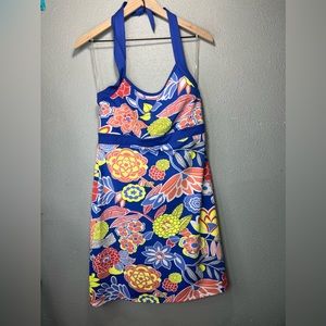 Talbots Halter‎ Floral Swim Dress Size Medium Side Zipper